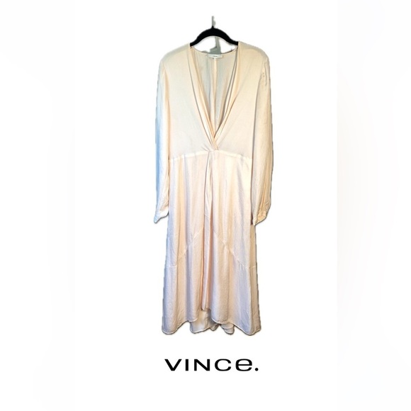 Vince. Twist Drape Long Sleeve Dress in Oat Blush Size 12 - Picture 1 of 16